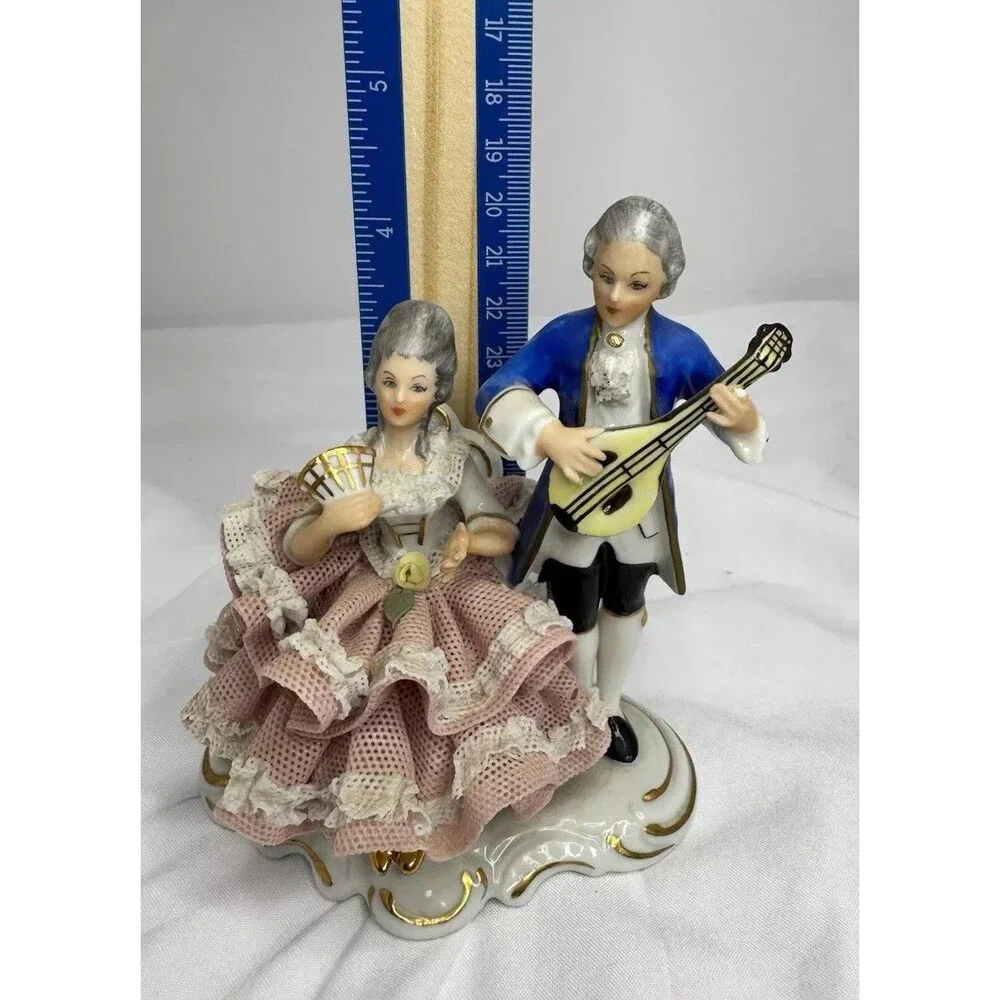 Dresden Sandizell Hoffner Vintage Porcelain Lace Playing Music Couple Germany St